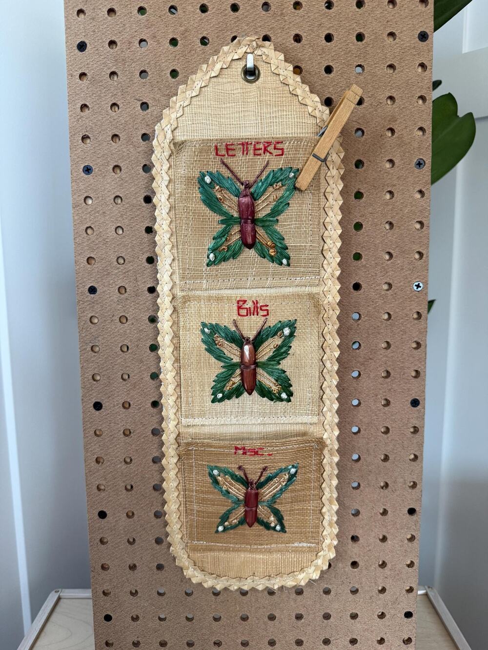 Vintage Raffia Mail Organizer
